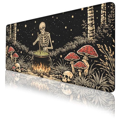 Dark Fantasy Gaming Mouse Pad Skeleton Witch Scene Large Desk Mat Extended Large Laptop Keyboard Non-Slip Rubber Base with Stitched Edges for Home Office Computer Keyboard Laptop 31.5"x11.8" - color: Dark Fantasy