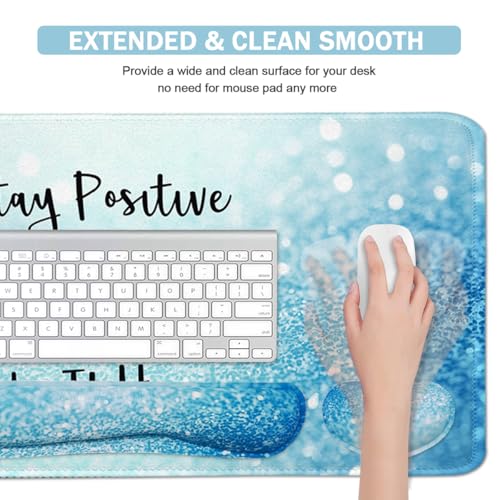 Large Mouse Pad and Keyboard Wrist Rest, Desk Pad for Keyboard and Mouse, 4-in-1 Large Gaming Mouse Pad with Wrist Support for Home Office Study Game-Stay Positive - color: Stay Positive