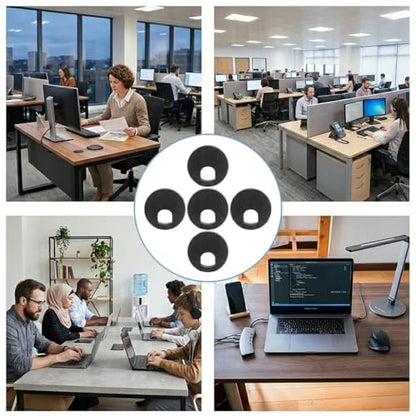 2 Inch Desk Grommet (50mm) - 5 Pack Black Plastic Cable Management Kit, Wire Covers for Cords Pass Through Computer Table, Office Desk Hole Cover for TV Stand & Workstation