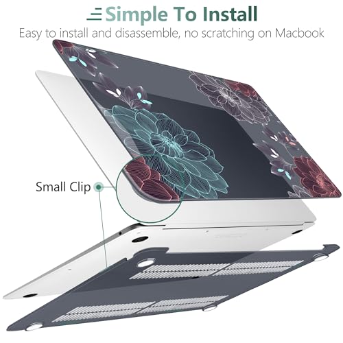 DONGKE Compatible with MacBook Air 13 inch Case 2021 2020 2019 2018 Release A2337 M1 A2179 A1932 with Retina Display Touch ID, Plastic Hard Shell & Keyboard Cover - Dahlia Flowers - color: Dahlia Flowers X540