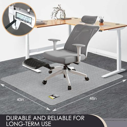 Kuyal Office Chair Mat for Carpet, 40x48 Clear Heavy Duty Computer Chair Mat, Under Desk Protector Carpeted Floors Mat, Easy Chair Movement,Ship Flat - size: 40" X 48"