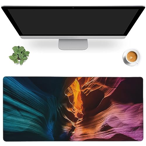 MIOAOSRT Desk Mat,Colored Rock Formations Extended Gaming Mouse Pad,Large Non-Slip Rubber Base Mousepad with Stitched Edges,Waterproof Mouse Mat Desk Pad for Office Game Home 35.4x15.75 in - color: Rock Formations