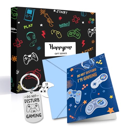 Gamer Gifts for Men - Funny Socks for Men Women, Gaming Socks for Teens with Greeting Card and Keychain