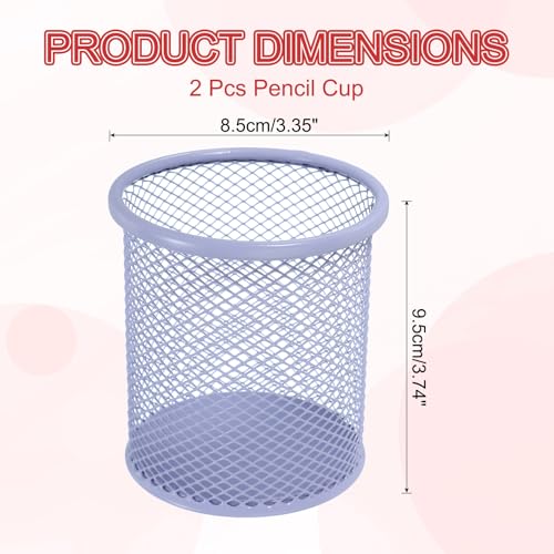 uxcell 2Pcs Mesh Pencil Holder, Metal Pen Cup Desk Organizer Makeup Brush Cup Holder for Home, Office, Classroom(Light Purple) - color: Light Purple