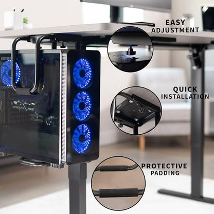 VIVO Heavy Duty Adjustable Under-Desk PC Mount, Home and Office Computer CPU Holder with Secure Locking, Supports up to 66 lbs, Black, MOUNT-PC04B - size: Large