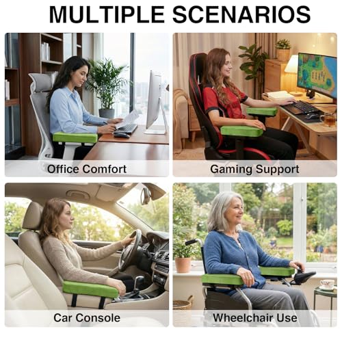 Smiry Ergonomic Office Chair Armrest Pads, Memory Foam Arm Rest Covers, Non-Slip Armrest Cushion with Adjustable Buckles and Straps, Elbow Relief for Desk, Gaming & Wheelchair (Green, Set of 2) - color: Green