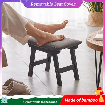 Kitsanery Foot Stool,Ottoman,Bamboo Small Sofa Foot Rest Under Desk,Extra Seating for Living Room, Bedroom and Kitchen (Black Stool Legs - Gray Surface) - color: Black Stool Legs - Gray Surface