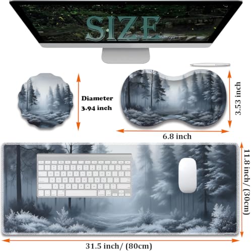 Large Gaming Mouse Pad + Wrist Rest+ Coaster Combo, 31.5 "x 11.8" Durable Non-Slip Extension Table Mat, Suitable for Office and Home, Fog Forest - color: Fog Forest