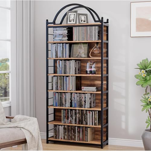 CD Storage Rack Holds 400+ CDs, 8-Tier CD DVD Storage Tower Organizer, Large Media Storage Shelf with Adjustable Feet for Living Room Bedroom Home Entertainment, Rustic Brown - color: Rustic Brown