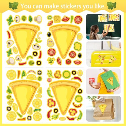 24 Sheets Make Your Own Pizza Stickers for Kids, Pizza Party & Family Night, Food Stickers, Motivational Reward Stickers for Teachers and Students - style: Pizza Stickers
