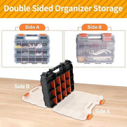 2 Pack Small Parts Organizer, 34-Compartments Hardware Organizer Box, Double Side Storage Case Tools Box with Removable Dividers for Screws, Bolts, Nails, Beads, Jewelry & More