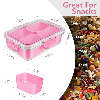 Small Snack Box Container, Updated PP Dishwasher Safe Divided Serving Tray with Lid, 4 Compartment Snack Box Container for Candy, Fruits, Charcuterie, Travel & Parties, BPA-Free, 2 Pack - color: Pink 2 Pack