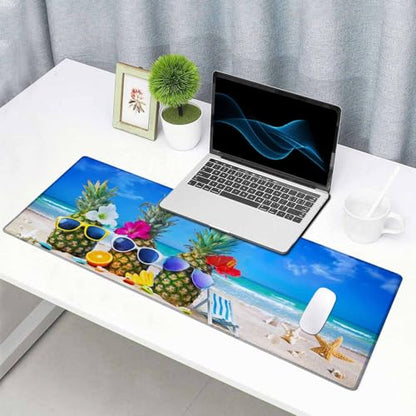 Gaming Mouse Pad, Large Mouse Pads for Desk, Non-Slip Rubber Base Mousepad, Keyboard Mouse Mat, Desk Pad with Stitched Edges, 31.5x11.8 inch Beach Pineapple - color: Beach Pineapple, size: 31.5L x 11.8W inches