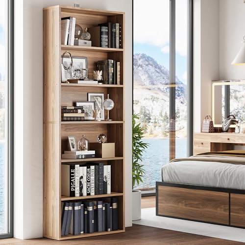 IRONCK Bookshelves and Bookcases Floor Standing 6 Tiers Display Storage Shelves 70 in Tall Bookcase Home Decor Furniture for Home Office, Living Room, Bed Room - color: Oak Brown