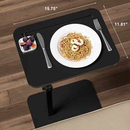 Black Side Tray Table for Couch - 360° Swivel Adjustable Height Rotating Sofa Table C Table End Table Laptop Desk with Phone & Tablet Slot, Perfect for Eating Working Reading, Fits Small Spaces - color: Black
