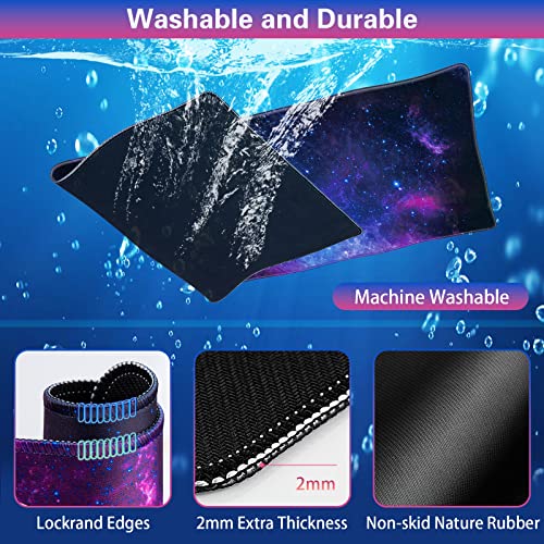 Canjoy Gaming Mouse Pad Set, 4-in-1 XXL Large Mouse Pad + Keyboard Wrist Rest Support+ Coaster, (35.4×15.7 in) Extended Desk Pad Memory Foam Non-Slip Desk Mat for Home Office - color: Blue Galaxy