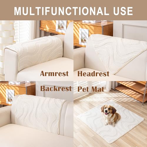 Couch Arm Covers,Velvet Fleece Vintage Couch Covers for Sofa, Anti-Slip Armchair Sofa Slipcovers Furniture, Armrest Pads, Pet Friendly Couch Protector for Dogs Washable (1PC, White, 28"X28") - color: White, size: 28"x 28"