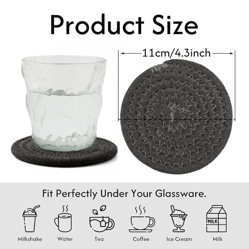 Coasters Set of 4 for Drinks, Cotton Woven 4 Colors Absorbent Boho Coasters for Home Decor Cups - Hot or Cold Drink Thickened (Dark Gray) - color: Dark Gray