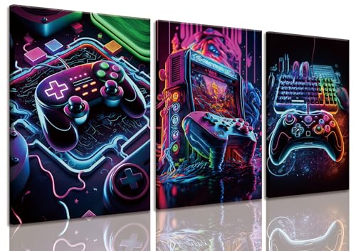 Yolbcdr Gaming Room Decor Video Game Wall Art Neon Prints Set of 3 Gaming Sign Canvas Art Painting Playroom Cool Pictures Gamer Wall Decor for Boy Teen Game Room Bedroom 12x16in - color: Game-01, size: 12"x16" Canvas