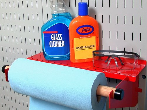 Wall Control Pegboard Paper Towel Holder and Dowel Rod Shelf Assembly for Wall Control Pegboard and Slotted Tool Board - Red - color: Red