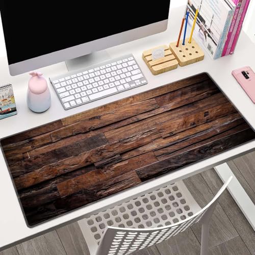 Large Extended Gaming Mouse Pad with Stitched Edges, Non-Slip Waterproof Rubber Base Mouse Pad for Office, Computer, Keyboard, Laptop and Home Desk Pad 31.5 x 11.8 x 0.12 Inch Dark Wood Texture - color: Dark Wood Texture