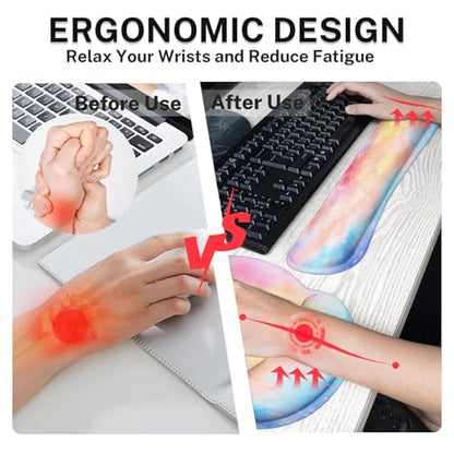 Arttown Iridescent Cloud Desk Mat Cute Mouse Pad Set 4 in 1 Colorful Starry Sky Ergonomic Design Large Desk Pad + Keyboard Wrist Rest + Mouse Wrist Rest + Coaster Suitable for Home Office Study Game - color: Iridescent Cloud