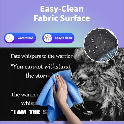 Large Gaming Mouse Pad (31.5" x 15.8")- Majestic Roar of a Lion Inspirational Quotes Warrior Whispers to Fate I am The Storm, Extra XXL Office Accessories, Premium Stitched Anti-Slip Desk Mat - color: Motivational Quotes