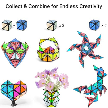 TOSY Magnet Pyramid Stone - 1 Cube Transforms into 1 Billion Shapes, 12 Pieces, 243 Rare Earth Magnets, Holographic Design Magnet Tiles Creative Puzzle STEM/STEAM Toy - color: Stone