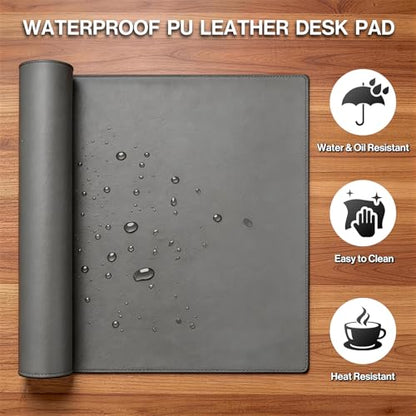 POCHAR Vegan Leather Desk Mat 31" x 16" - Desk Pad Protector for Desktop | Non-Slip PU Leather Dual-Sided Office Desk Blotter for Laptop Mouse Keyboard - Waterproof Writing Signing Pad, Gray - color: Gray