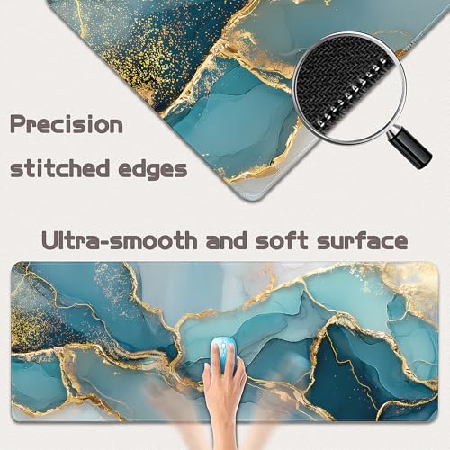 Gaming Mouse Pad - (31.5"×11.8") Marble Large Mouse Pads for Desk - Desk Mat for Keyboard and Mouse with Non-Slip Base, Desks Pad Matfor Game/Office & Home - color: Marble-Cyan, size: 31.5L x 11.8W inches