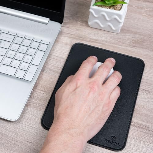 Faux Leather Mouse Pad 6 x 8 INCH – Elegant & Waterproof | Synthetic Leather, Non-Slip Rubber Base, Stitched Edges | Ideal for Laptop, Office, Travel (Black) - color: BLACK