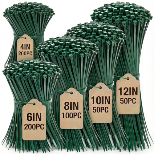 Zip Ties Assorted Sizes 4+6+8+10+12-Inch,600PCS Green Zip Ties,Multi-Purpose Self-Locking Nylon Cable Tie,Wire Tie Perfect for Home,Garden Trellis,Office,Garage and Workshop. - color: Green, size: 4/6/8/10/12 Inch 600 Piece