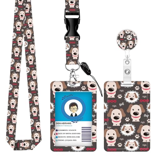 ID Badge Holder with Lanyard Fashionable ID Card Holders with Retractable Lanyards Soft Fiber Metal Clip Sturdy Buckle for Key Wallet Work Nurse Teacher (Cute Dog) - color: Cute Dog