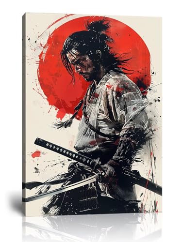 HQLLingArt Japanese Canvas Wall Art Japanese Samurai Wall Decor for Living Room Bedroom Office - Samurai Picture Canvas Prints Framed Ready to Hang(12''W x 16''H) - color: samurai art-4, size: 12"L x 16"W