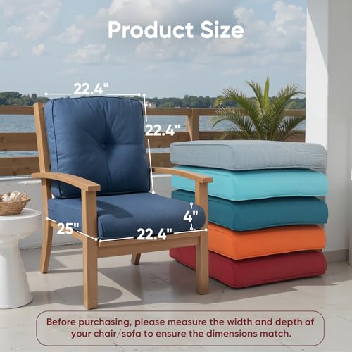 Outdoor Chair Cushion Set of 2, Waterproof Outdoor Seat Cushions 25x22, Patio Chair Cushions for Outdoor Furniture, Couch Cushion Replacement, Include 2 Back & 2 Seat Cushions, Button/Blue - color: Navy Blue, size: 22"x25" Deep Seat