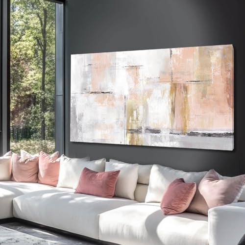 Gold Abstract Wall Art Decor Minimalist Oil Paintings 24"x48" Canvas Wall Art for Living Room Modern Framed Pictures for Wall Home Office for Women Ready to Hang - color: Pink, size: 48"L x 24"W