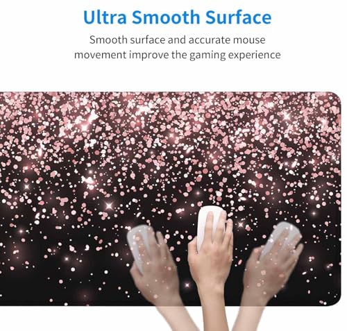 Gaming Mouse Pad, Large Non-Slip Rubber Base Mousepad, Keyboard Mouse Mat, Desk Pad with Stitched Edges, 35.4x15.7inch, Rose Gold Falling Particles Patterm - color: Rose Gold Falling Particles Patterm, size: 35.4L x 15.7W inches