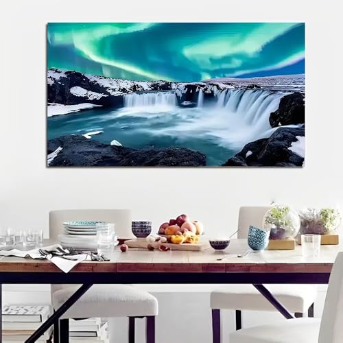 Aurora Waterfall Rustic Canvas Wall Art - 12x24in Unframed Poster- Home & Office Decor for Living Room, Bedroom, Kitchen & Cafe