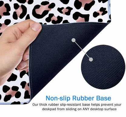 Gaming Mouse Pad, Large Mouse Pads for Women, Non-Slip Rubber Base Mousepad, Keyboard Mouse Mat, Desk Pad with Stitched Edges, 31.5x11.8inch Leopard Skin Rose Gold Pattern - color: Leopard Skin Rose Gold Pattern, size: 31.5" x 11.8"