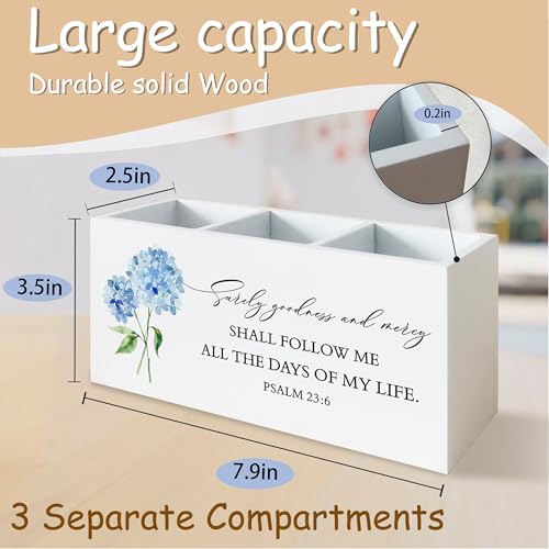 Hydrangea Christian Decor, Hydrangeas Pen Holder for Office Desk, Christian Hydrangea Gifts for Women Men, Bible PSALM 23:6 Wooden Pencil Holder Sign Organizer for Home Office Desk Accessories - color: wathet