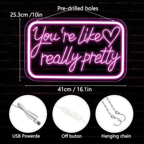 You're Like Really Pretty Neon Signs for Wall Decor，LED Neon Lights Suitable for Bedroom Wedding Party Christmas Gift Art 5V Power Adapter - style: You're Like Really Pretty