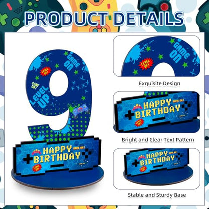Video Game Birthday Party Decorations, Video Game Birthday Number Sign Centerpiece, 9th Table Topper Wooden Centerpiece for Gaming Theme 9th Birthday Supplies (9th) - style: 9th