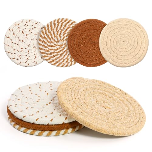 Coasters Set of 4 for Drinks, Cotton Woven 4 Colors Absorbent Boho Coasters for Home Decor Cups - Hot or Cold Drink Thickened (Khaki) - color: Khaki