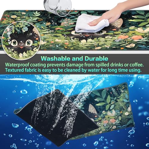 Canjoy Cute Black Cats Anime Mouse pad, 31.5x15.7inch Kawaii Computer Keyboard Mat Extended Large Gaming Mouse Pad with Non-Slip Rubber Base - color: Curious Cat