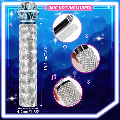 MIC NOT INCLUDED, Facmogu Silver Mic Handle Cover, Rhinestones Mic Handle Sleeve for Party & TV Show, Microphone Cover Sleeve with Sparkly Bling Rhinestones Fit for Most Universal Wireless Microphones - color: Silver