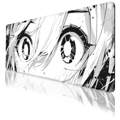 Anime Mouse Pad Black White Manga Cute Girl Eye Large Desk Mat Extended Large Laptop Keyboard Non-Slip Rubber Base with Stitched Edges for Home 31.5 x 11.8 Mouse Pads for Desk Home Office Gaming - color: Anime, size: 31.5" x 11.8"