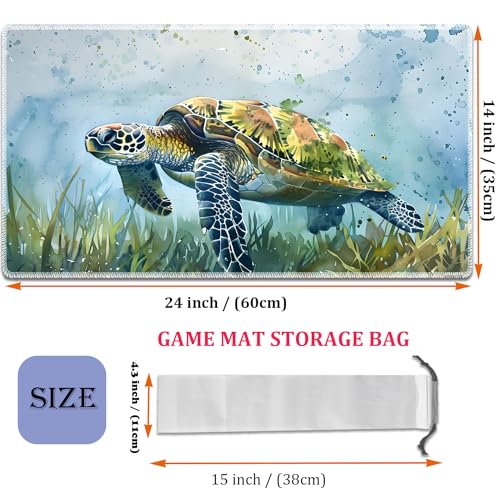 MTG Playmat, Smooth Surface Game Play Pad MTG TCG 24 x 14 inch with Storage Bag, Non-Slip Mouse Pad Card Fighting Game, Waterpainted Turtle - color: Waterpainted Turtle