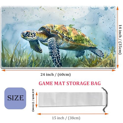 MTG Playmat, Smooth Surface Game Play Pad MTG TCG 24 x 14 inch with Storage Bag, Non-Slip Mouse Pad Card Fighting Game, Waterpainted Turtle - color: Waterpainted Turtle