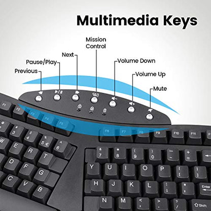 Perixx PERIBOARD-512B Wired Ergonomic Keyboard - Split Keyboard, Wrist Rest, Natural Typing - Wired USB Connectivity - US English - Black - color: Black