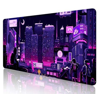 Purple Japanese Anime Large Gaming Mouse Pad for Desk, Retro Vaporwave Mousepad, Tokyo Street Pixel Art Desk Pads, Computer Mouse Pad XL Big, Skyline City Desk Mat, 35.4 x 15.7 in - color: Purple Neon Street